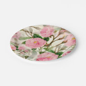 Pink Peony Flowers, Leaves & Buds Pattern Papieren Bordje (Gekanteld)