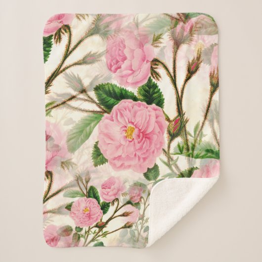 Pink Peony Flowers, Leaves & Buds Pattern Sherpa Deken (Voorkant)