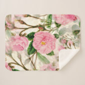 Pink Peony Flowers, Leaves & Buds Pattern Sherpa Deken (Voorkant (horizontaal))