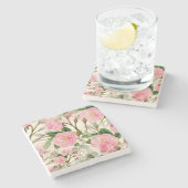 Pink Peony Flowers, Leaves & Buds Pattern Stenen Onderzetter (Zijkant)