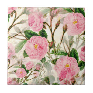Pink Peony Flowers, Leaves & Buds Pattern Tegeltje