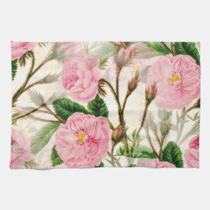 Pink Peony Flowers, Leaves & Buds Pattern Theedoek
