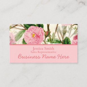 Pink Peony Flowers, Leaves & Buds Pattern Visitekaartje