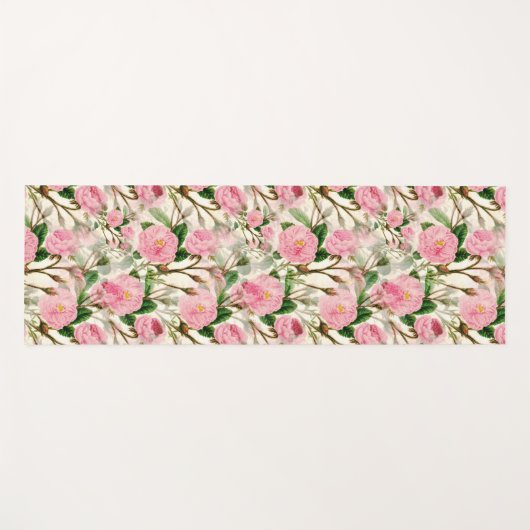 Pink Peony Flowers, Leaves & Buds Pattern Yogamat (Voorkant (horizontaal))