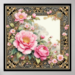 Pink Peony in een fancy Chinoiserie lijst Poster