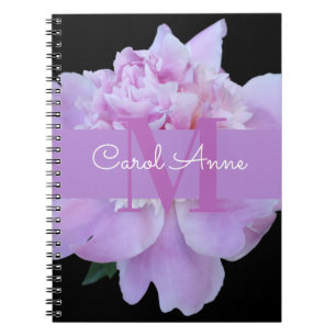 Pink Peony Paars Monogram Floral Black Notitieboek