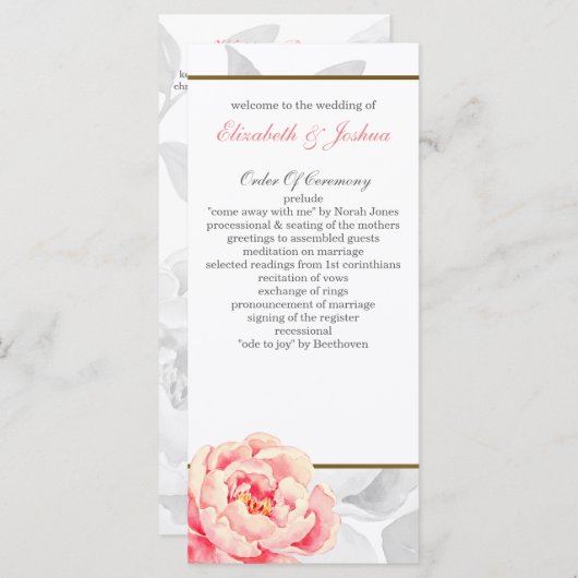 Pink Peony Programme de mariage long (Devant / Derrière)