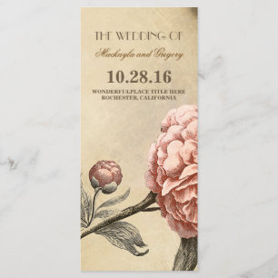 Pink Peony Programmes de mariage vintage