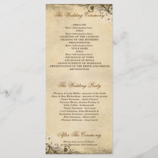 Pink Peony Programmes de mariage vintage (Dos)