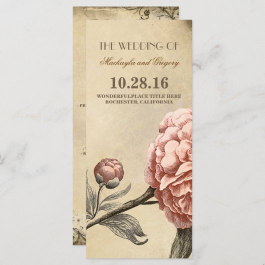 Pink Peony Programmes de mariage vintage (Devant / Derrière)