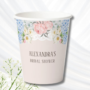 Pink Peony Romantic Blue Hydrangea Vrijgezellenfee Papieren Bekers