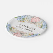 Pink Peony Romantic Blue Hydrangea Vrijgezellenfee Papieren Bordje (Gekanteld)