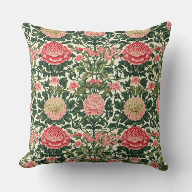 Pink Peony Symmetrical Floral Pattern Kussen (Voorkant)
