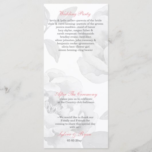 Pink Peony Tea length trouwprogramma's Programma (Achterkant)