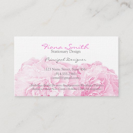 Pink Peony Visitekaartjes (Voorkant)