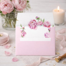 Pink Peony Watercolor Wedding Envelope