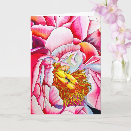 Pink Peony waterverf fine art Kaart (Orchidee)