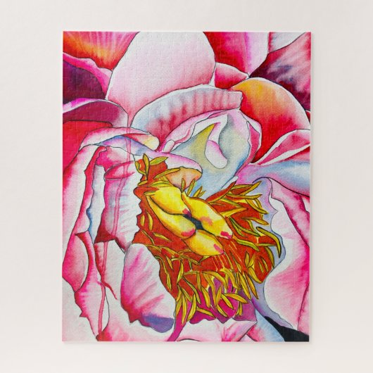 Pink Peony waterverf fine art Legpuzzel (Verticaal)