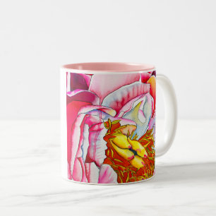 Pink Peony waterverf fine art Tweekleurige Koffiemok