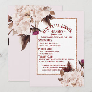 Pink Peony Waterverf Floral Rehearsal Dinner Kaart