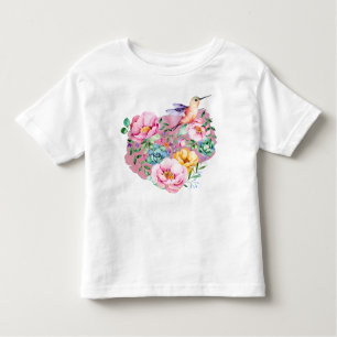 Pink Peony Waterverf Heart met Hummingbird Kinder Shirts