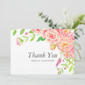 Pink Peony Wedding Bedankkaart (Staand voorkant)