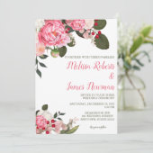 Pink Peony Wedding Invitation Kaart (Staand voorkant)