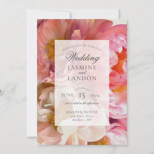 Pink Peony Wedding Invitation Kaart (Voorkant)