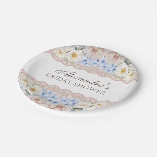 Pink Peony White Blue Hydrangea Vrijgezellenfeest Papieren Bordje (Gekanteld)