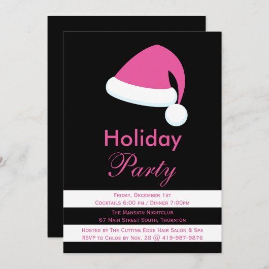 Pink Père Noël Corporate Holiday Party Invitation (Devant / Derrière)