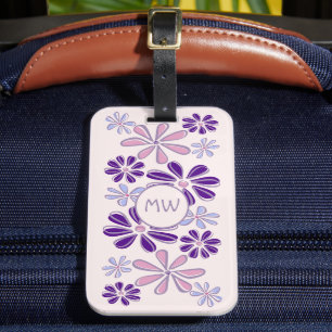 Pink Periwinkle Indigo Flower Doodle Uw Initialen Bagagelabel