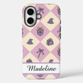 Pink Personalized Girly Checkered iPhone 16 Hoesje