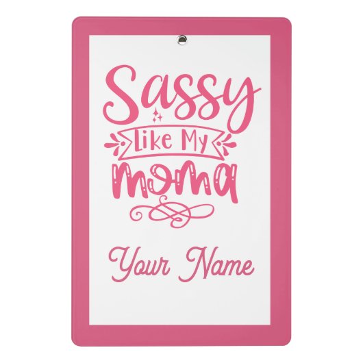 Pink Personalized "Sassy Moma"  Mini Klembord (Achterkant)