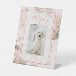 Pink Pet Cat Dog Floral Vintage Romantic Memorial Reclamebord Met Voetstuk