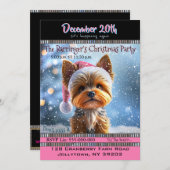 PINK pet YORKIE kerstfeest uitnodiging (Voorkant / Achterkant)