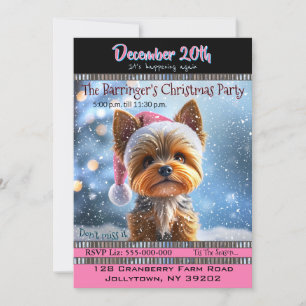 PINK pet YORKIE kerstfeest uitnodiging