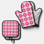 Pink Petal Mosaic pattern Ovenwant & Pannenlap Set (Voorkant / Achterkant)