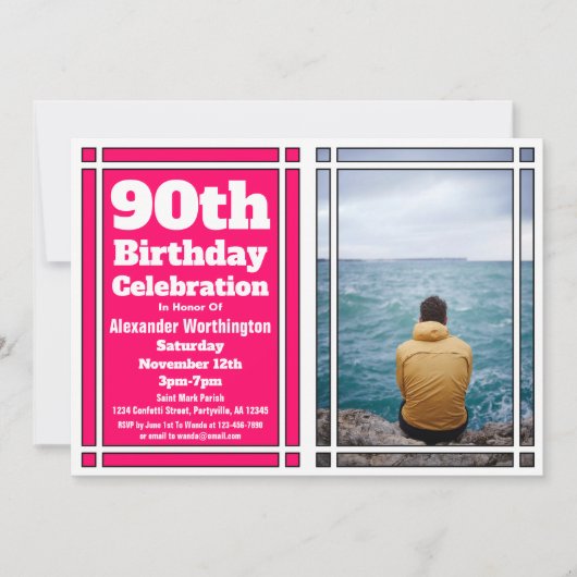 Pink Photo 90th Birthday Party Invitation (Devant)