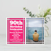 Pink Photo 90th Birthday Party Invitation (Debout devant)