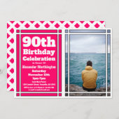 Pink Photo 90th Birthday Party Invitation (Devant / Derrière)