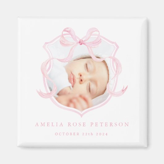 Pink Photo Baby Girl Magnet Faire-part (Devant)