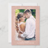 Pink Photo Engaged Couple Textile Effect Script Save The Date (Voorkant)