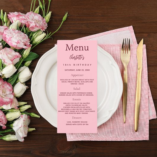 Pink photo fun faits d'anniversaire carte menu