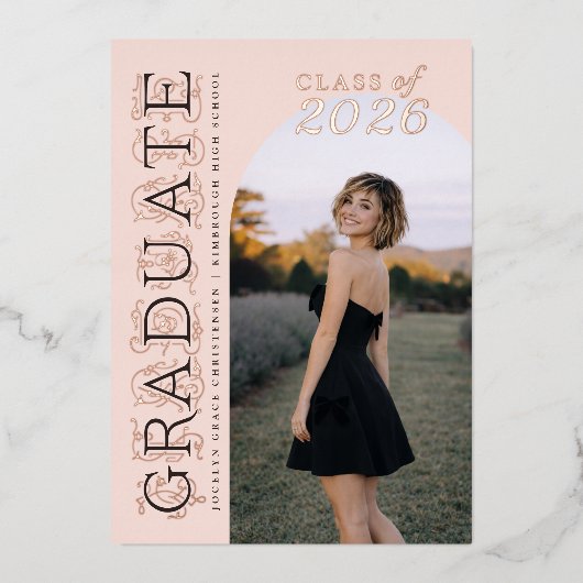 Pink Photo Graduation Rose Gold Foil Invitation (Recto)
