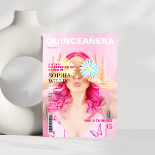 Pink Photo Magazine cover Quinceanera Kaart