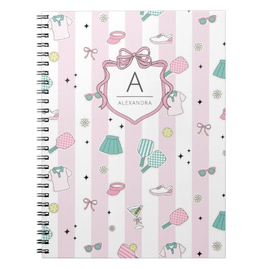 Pink Pickleball Preppy Monogram Print Notitieboek (Voorkant)