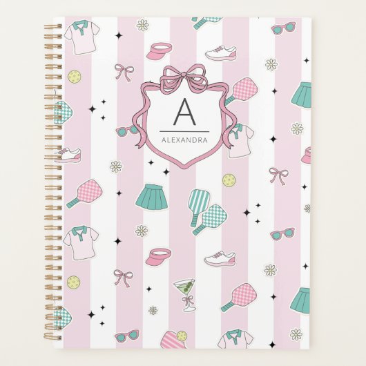 Pink Pickleball Preppy Monogram Print Planner (Voorkant)
