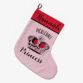 Pink Pickleball Princess Crown Grote Kerstsok (Voorkant (Hangend))