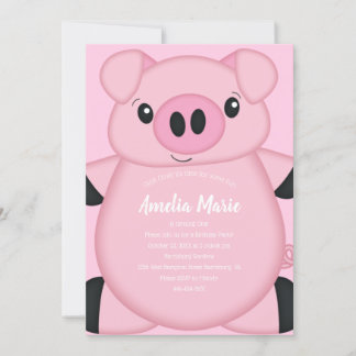 Pink Pig Birthday Party Kaart
