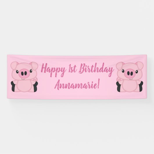 Pink Pig Birthday Party Spandoek (Horizontaal)